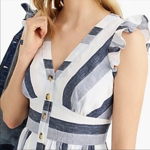 JCrew Point Sur Linen Striped Dress Size 6 - Picture 2 of 12